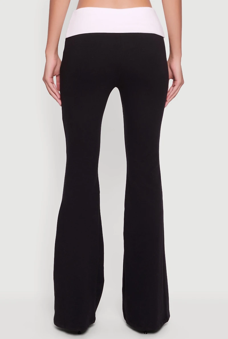 Contrast Fold Over Waistband Flared Pants