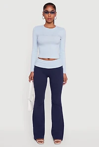 Womens Contrast Fold Over Waistband Flared Pants, Blue, Size L