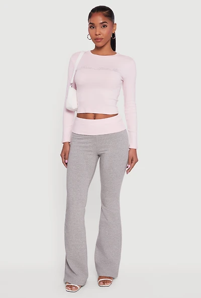 Contrast Fold Over Waistband Flared Pants