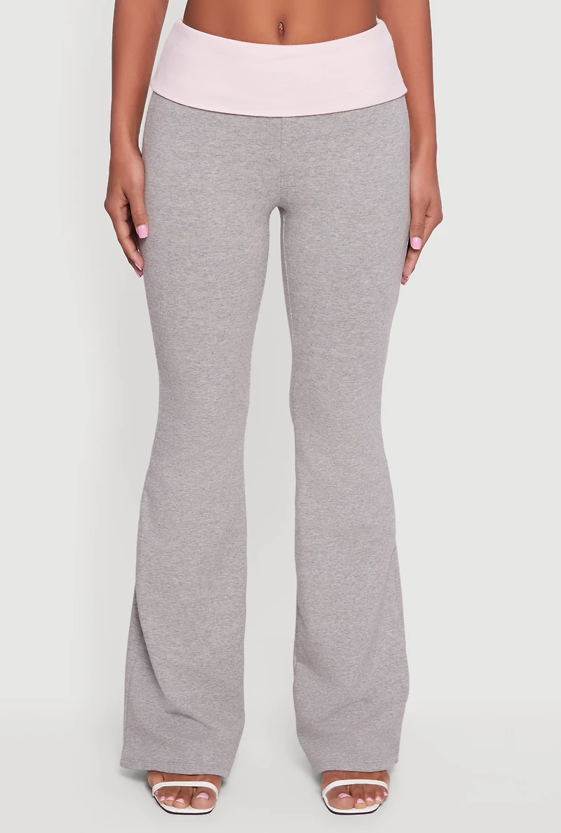 Contrast Fold Over Waistband Flared Pants