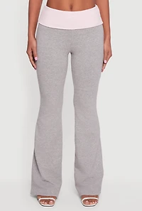 Contrast Fold Over Waistband Flared Pants