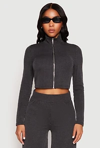 Womens Iris Rib Knit Mock Neck Track Jacket,