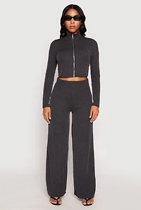 Womens Iris Rib Knit Mock Neck Track Jacket, L