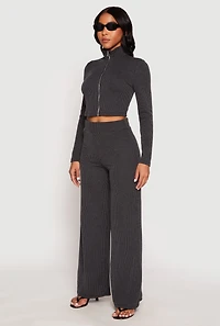 Womens Iris Rib Knit Mock Neck Track Jacket, L