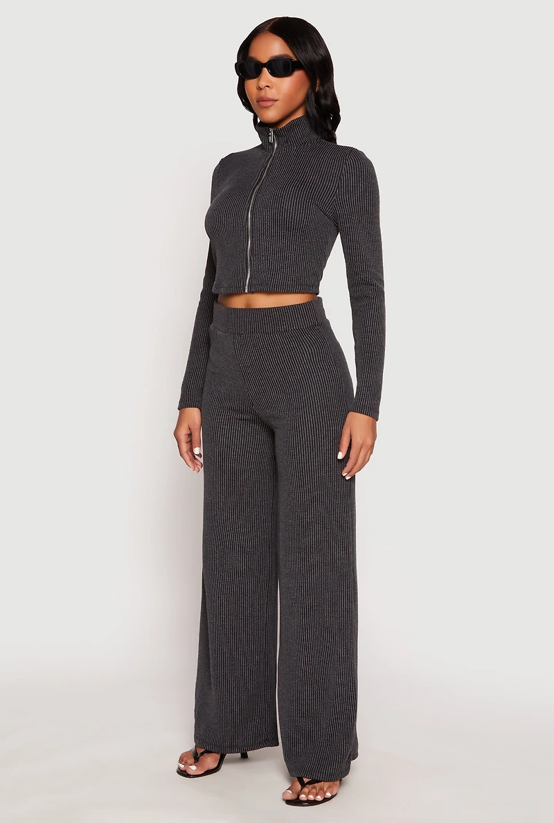 Womens Iris Rib Knit Mock Neck Track Jacket, Black, Size M