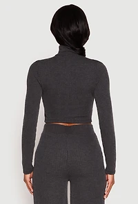 Womens Iris Rib Knit Mock Neck Track Jacket, L