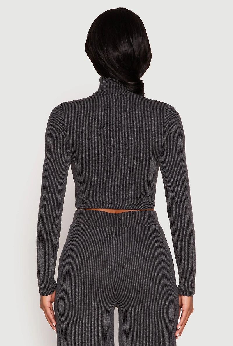 Womens Iris Rib Knit Mock Neck Track Jacket, Black, Size M