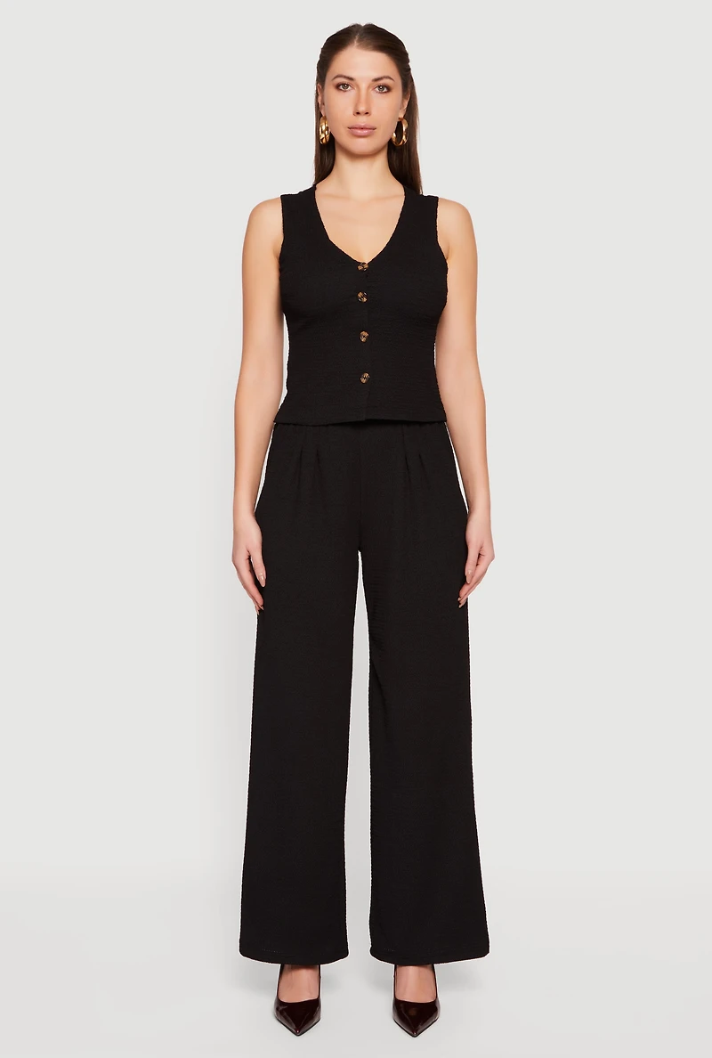 Textured Knit Button Front Vest