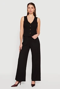 Textured Knit Button Front Vest