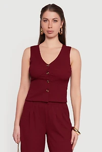 Textured Knit Button Front Vest