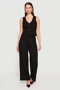 High Waisted Wide Leg Textured Knit Dress Pants