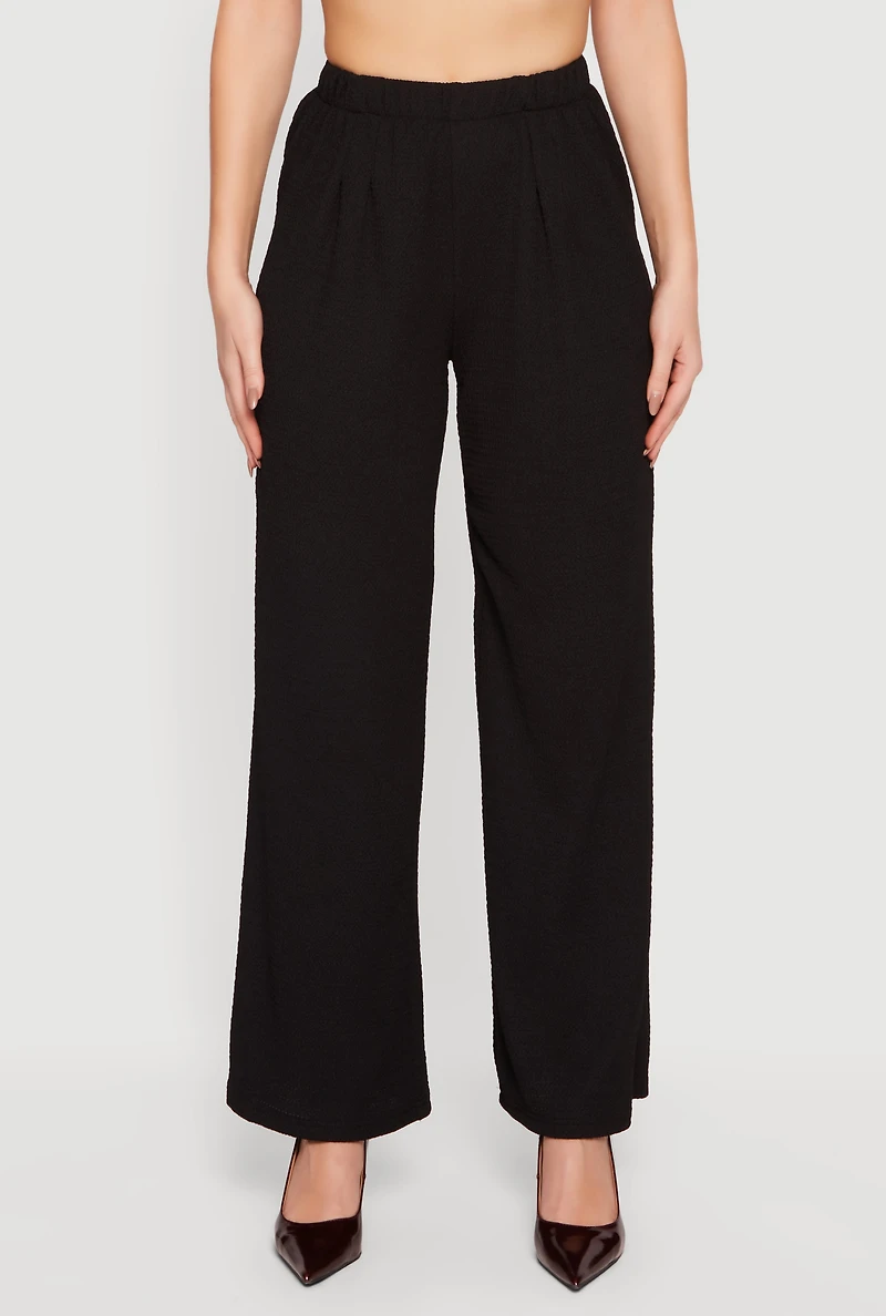 High Waisted Wide Leg Textured Knit Dress Pants
