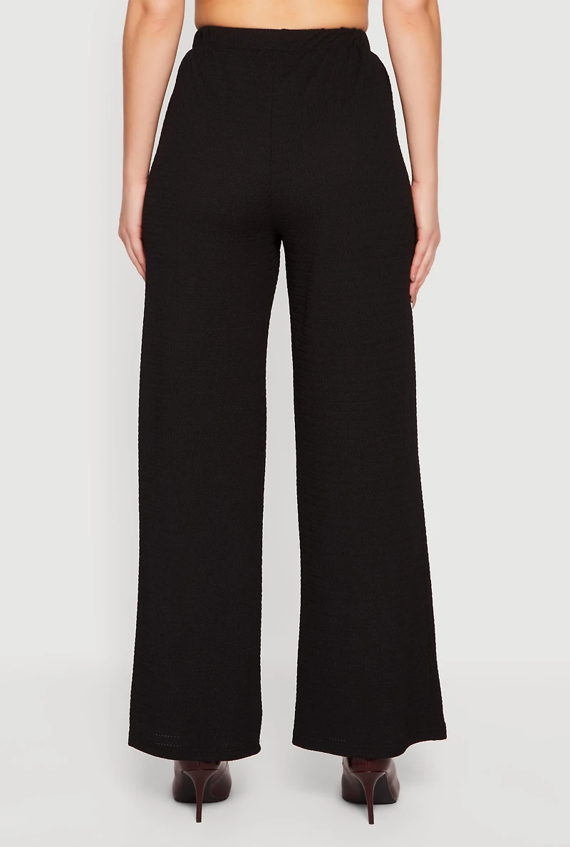 High Waisted Wide Leg Textured Knit Dress Pants