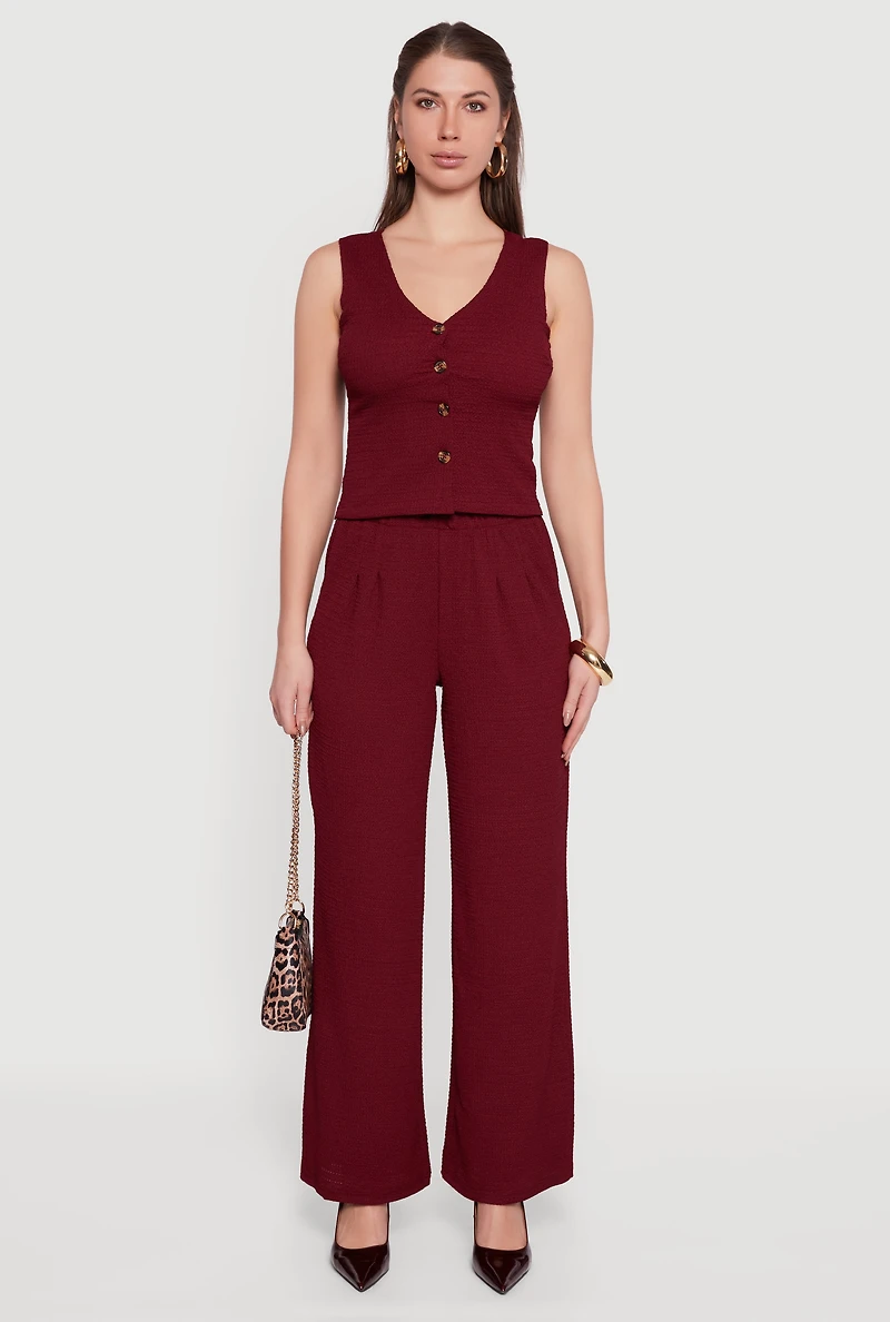 High Waisted Wide Leg Textured Knit Dress Pants