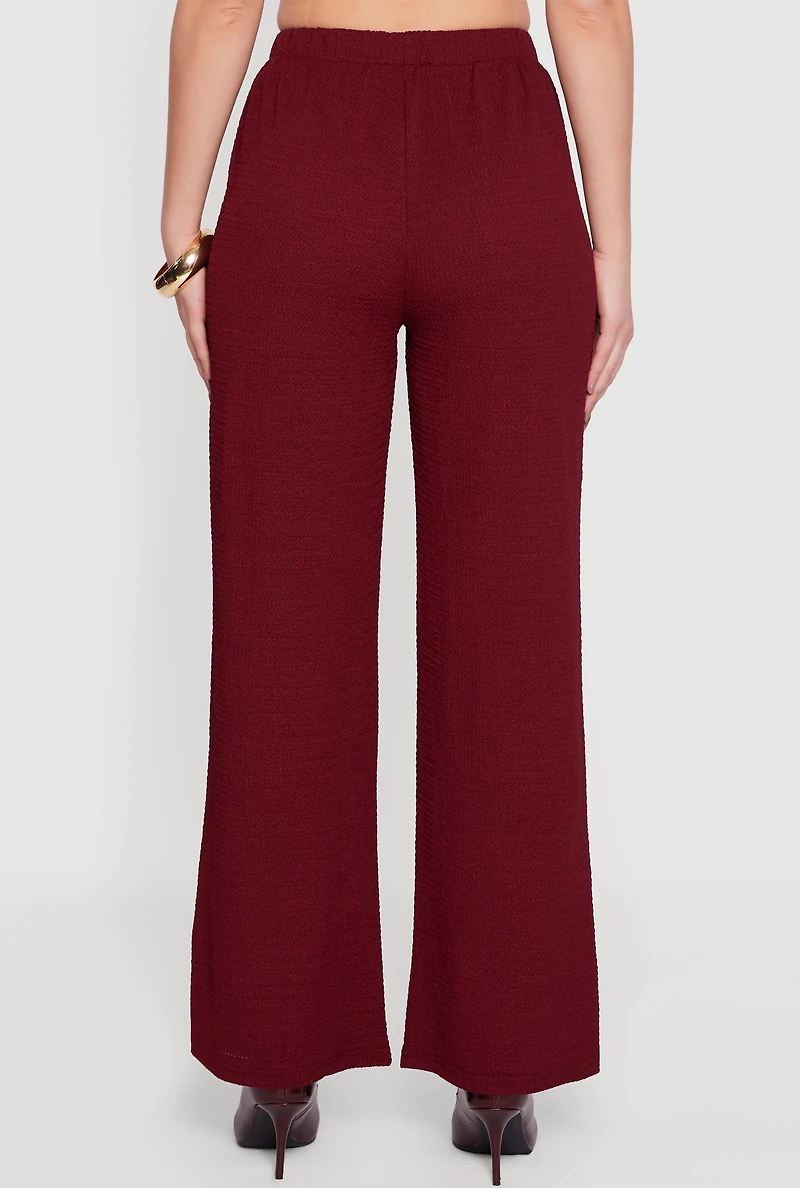 High Waisted Wide Leg Textured Knit Dress Pants