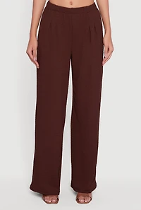 Womens High Waisted Wide Leg Textured Knit Dress Pants, Brown, Size L