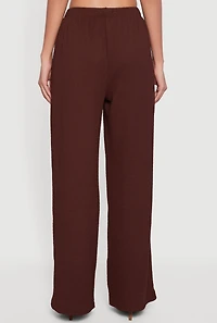 Womens High Waisted Wide Leg Textured Knit Dress Pants, Brown, Size L
