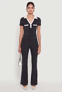 Womens Brushed Knit Pintuck Pull On Flared Dress Pants,