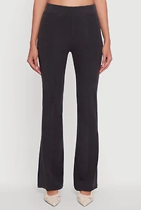 Womens Brushed Knit Pintuck Pull On Flared Dress Pants,