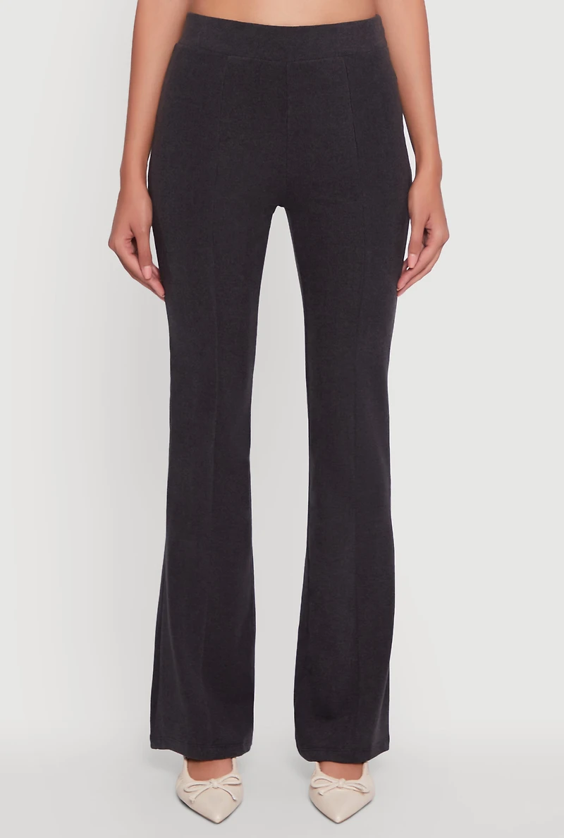 Womens Brushed Knit Pintuck Pull On Flared Dress Pants, M