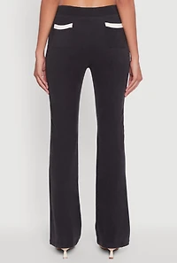 Womens Brushed Knit Pintuck Pull On Flared Dress Pants,