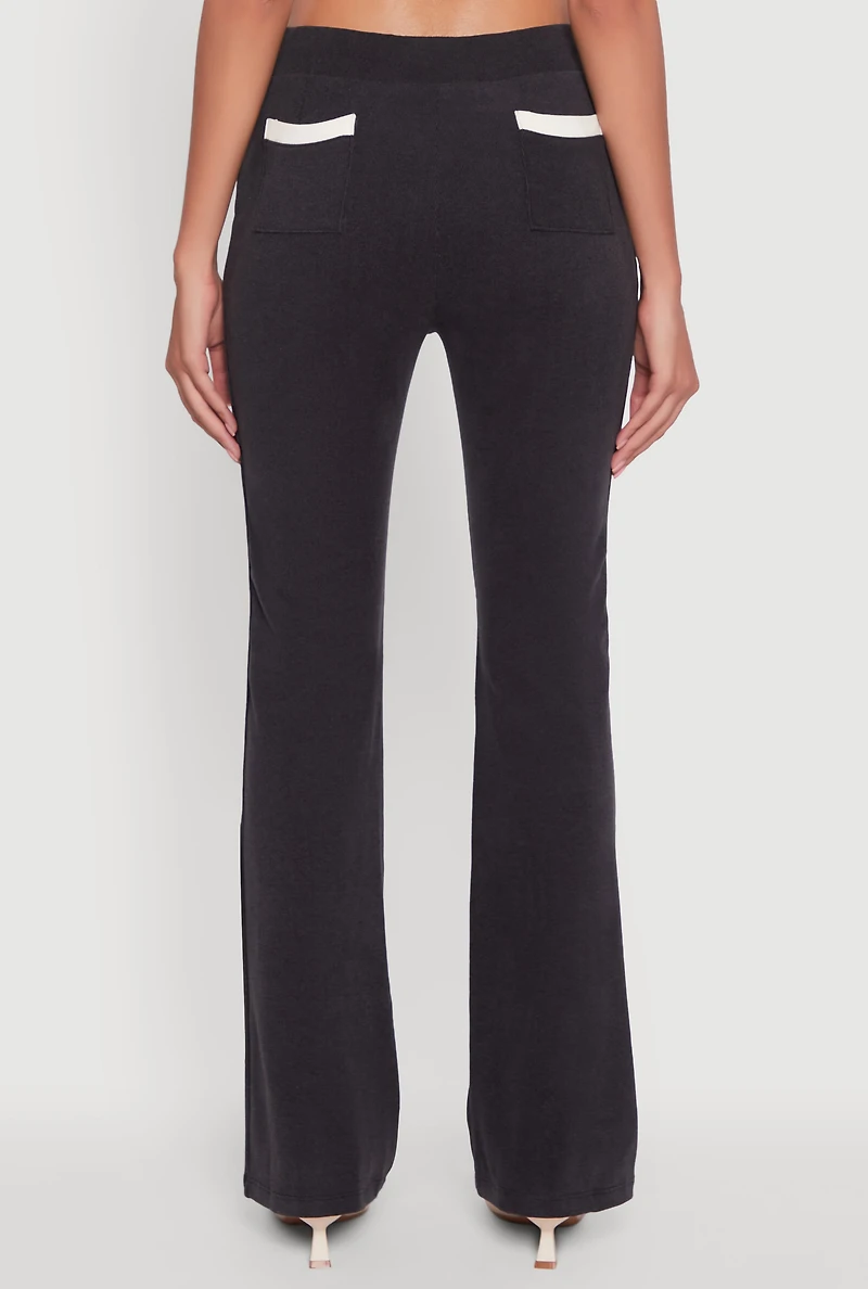 Womens Brushed Knit Pintuck Pull On Flared Dress Pants, M