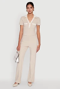 Brushed Knit Pintuck Pull On Flared Dress Pants