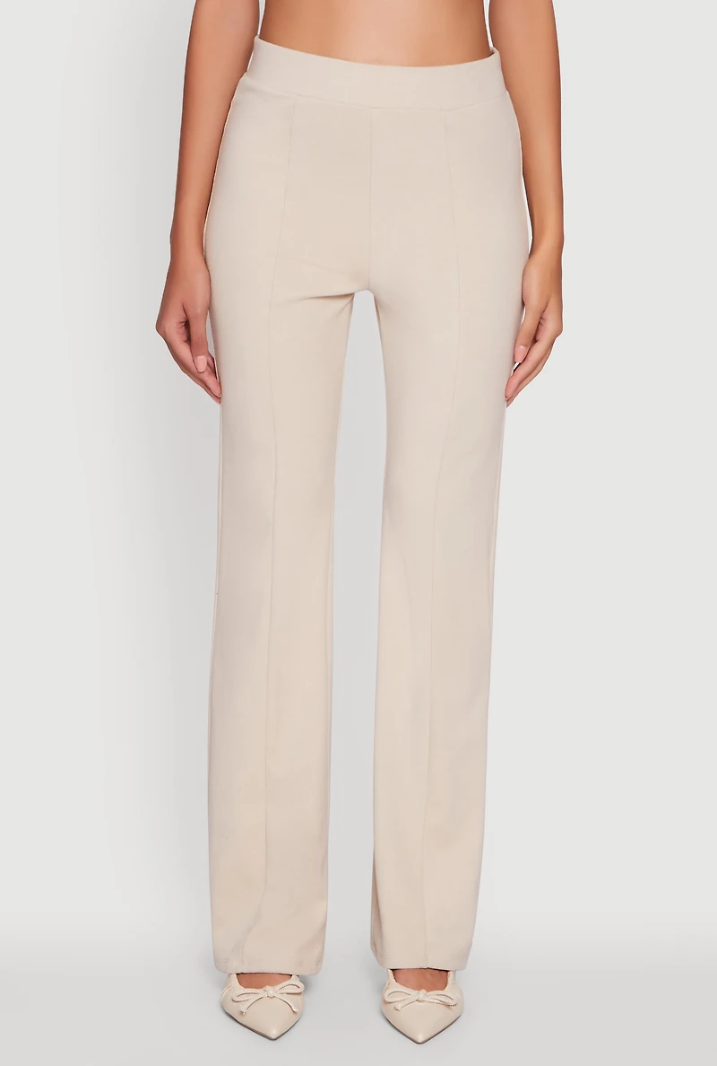 Brushed Knit Pintuck Pull On Flared Dress Pants