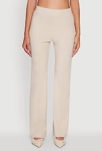 Brushed Knit Pintuck Pull On Flared Dress Pants
