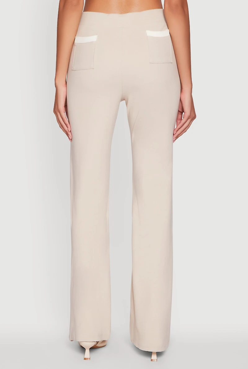 Brushed Knit Pintuck Pull On Flared Dress Pants