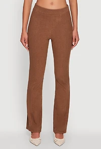 Womens Brushed Knit Pintuck Pull On Flared Dress Pants, Brown, Size M