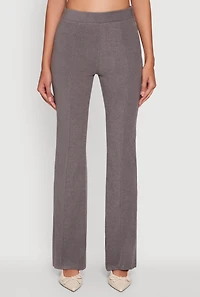 Womens Brushed Knit Pintuck Pull On Flared Dress Pants, Grey, Size S