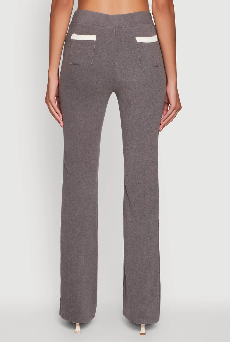 Womens Brushed Knit Pintuck Pull On Flared Dress Pants, Grey, Size S