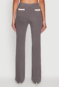 Womens Brushed Knit Pintuck Pull On Flared Dress Pants, Grey, Size S