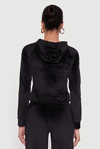 Velour Long Sleeve Solid Zip Front Hoodie