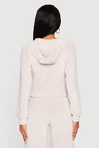 Velour Long Sleeve Solid Zip Front Hoodie