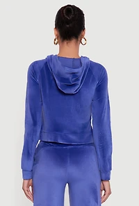 Womens Velour Long Sleeve Solid Zip Front Hoodie,