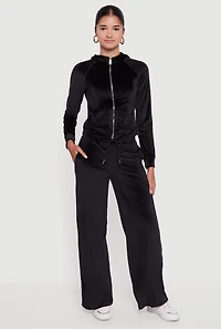Womens Mid Rise Velour Wide Leg Sweatpants,