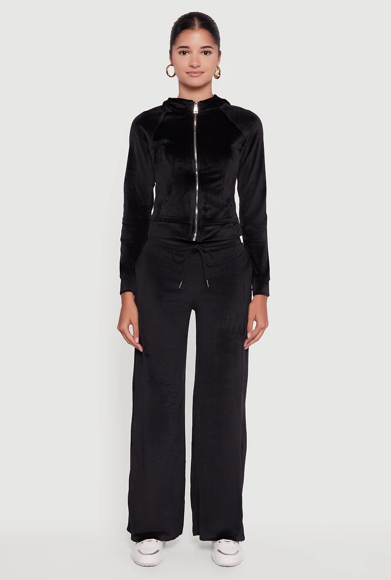 Womens Mid Rise Velour Wide Leg Sweatpants,