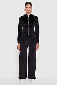 Womens Mid Rise Velour Wide Leg Sweatpants,