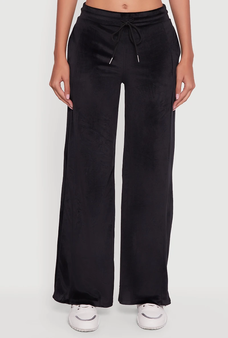 Womens Mid Rise Velour Wide Leg Sweatpants,