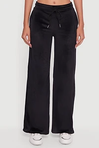 Womens Mid Rise Velour Wide Leg Sweatpants,