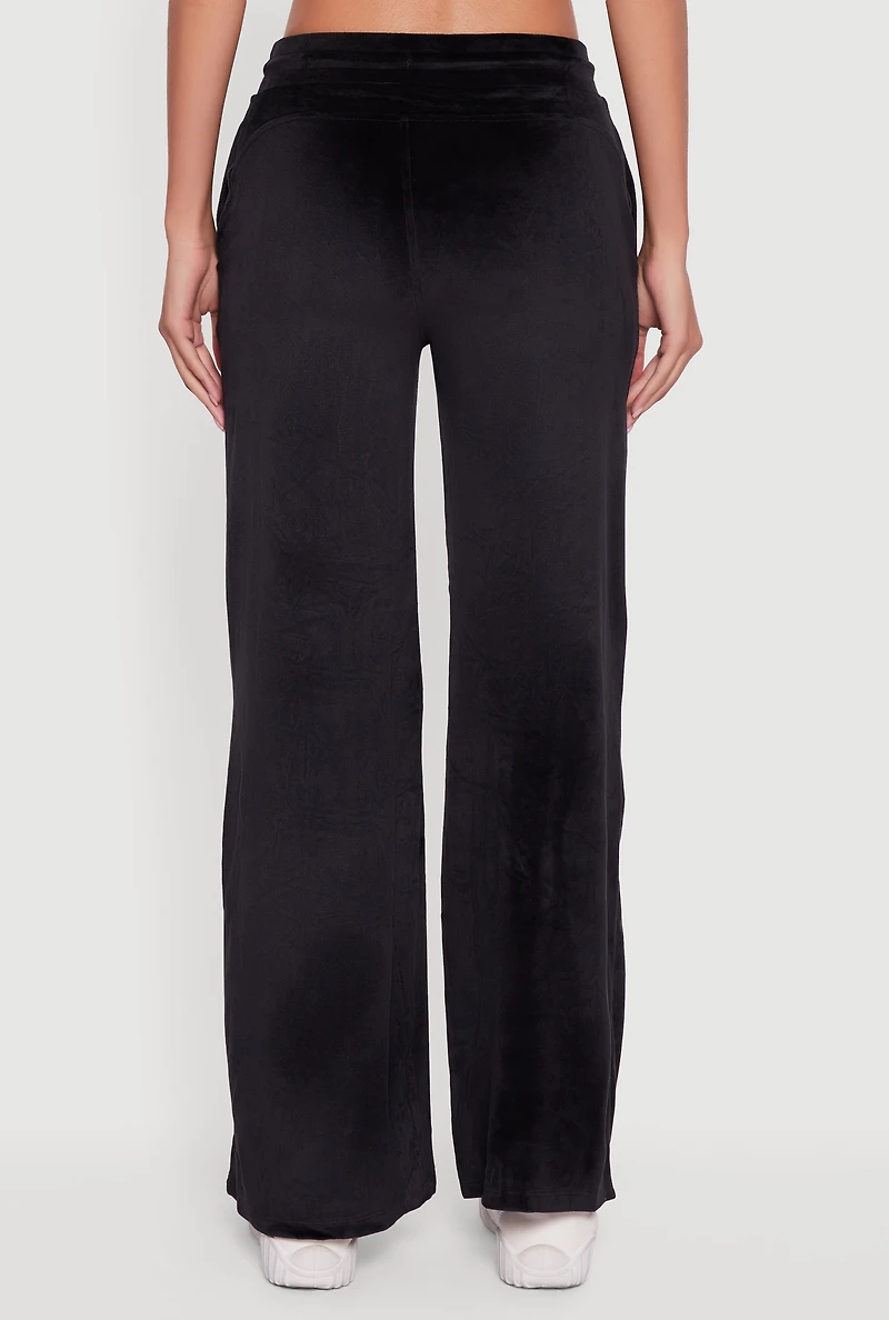 Womens Mid Rise Velour Wide Leg Sweatpants,