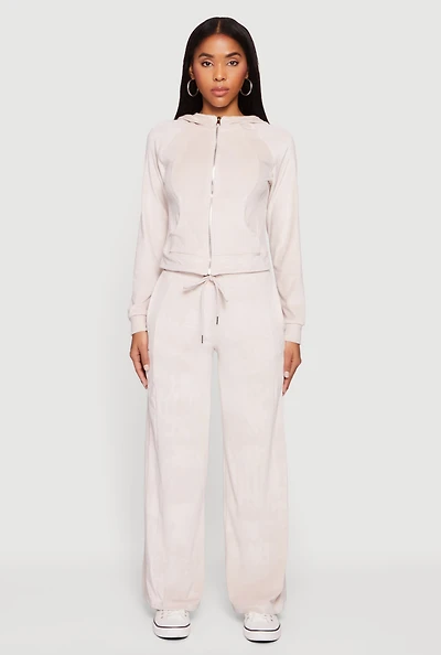 Womens Mid Rise Velour Wide Leg Sweatpants,