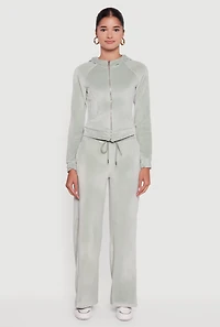 Womens Mid Rise Velour Wide Leg Sweatpants, Green,