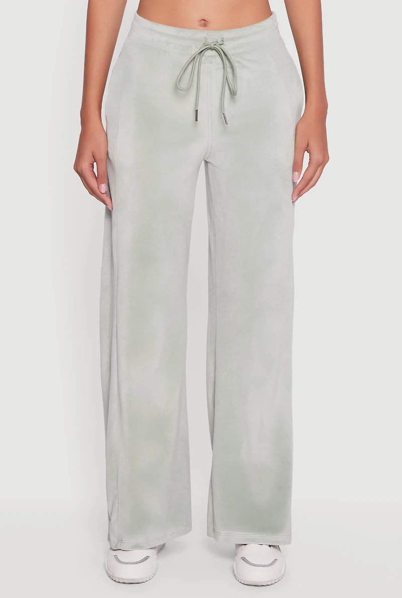 Womens Mid Rise Velour Wide Leg Sweatpants, Green,