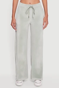 Womens Mid Rise Velour Wide Leg Sweatpants, Green,