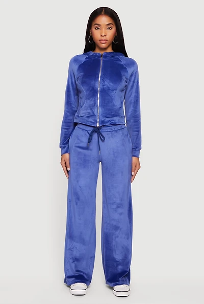 Mid Rise Velour Wide Leg Sweatpants