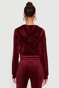 Velour Zip Front Long Sleeve Hoodie
