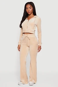 Velour Zip Front Long Sleeve Hoodie